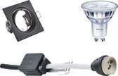 LED Spot Set - GU10 Fitting - Inbouw Vierkant - Mat Zwart - Kantelbaar 80mm - Philips - SceneSwitch 827 36D - 1.5W-5W - Warm Wit 2200K-2700K - Dimbaar - BES LED