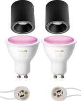 Pragmi Cliron Pro - Opbouw Rond - Mat Zwart - Verdiept - Ø90mm - Philips Hue - Opbouwspot Set GU10 - White and Color Ambiance - Bluetooth - BES LED