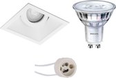 LED Spot Set - Pragmi Zano Pro - GU10 Fitting - Inbouw Vierkant - Mat Wit - Kantelbaar - 93mm - Philips - SceneSwitch 827 36D - 1.5W-5W - Warm Wit 2200K-2700K - Dimbaar - BES LED
