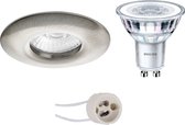 LED Spot Set - Prima Luno Pro - Waterdicht IP65 - GU10 Fitting - Inbouw Rond - Mat Nikkel - Ø82mm - Philips - CorePro 827 36D - 4W - Warm Wit 2700K - Dimbaar