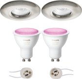 Pragmi Luno Pro - Waterdicht IP65 - Inbouw Rond - Mat Nikkel - Ø82mm - Philips Hue - LED Spot Set GU10 - White and Color Ambiance - Bluetooth - BES LED