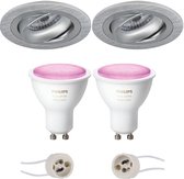 Pragmi Alpin Pro - Inbouw Rond - Mat Zilver - Kantelbaar Ø92mm - Philips Hue - LED Spot Set GU10 - White and Color Ambiance - Bluetooth - BES LED