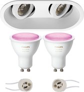 Proma Zano Pro - Inbouw Ovaal Dubbel - Mat Wit - Kantelbaar - 185x93mm - Philips Hue - LED Spot Set GU10 - White and Color Ambiance - Bluetooth