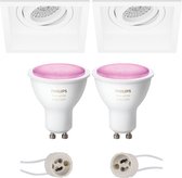 Proma Domy Pro - Inbouw Vierkant - Mat Wit - Verdiept - Kantelbaar - 105mm - Philips Hue - LED Spot Set GU10 - White and Color Ambiance - Bluetooth