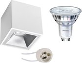 Opbouwspot Set - Luxino Cliron Pro - GU10 Fitting - Opbouw Vierkant - Mat Wit/Zilver - Verdiept - 90mm - Philips - SceneSwitch 827 36D - 1.5W-5W - Warm Wit 2200K-2700K - Dimbaar