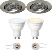 Luxino Aerony Pro - Inbouw Rond - Mat Nikkel - Kantelbaar - Ø82mm - Philips Hue - LED Spot Set GU10 - White Ambiance - Bluetooth