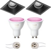 Primux Zano Pro - Inbouw Vierkant - Mat Zwart - Kantelbaar - 93mm - Philips Hue - LED Spot Set GU10 - White and Color Ambiance - Bluetooth