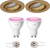 Primux Delton Pro - Inbouw Rond - Mat Goud - Kantelbaar - Ø82mm - Philips Hue - LED Spot Set GU10 - White and Color Ambiance - Bluetooth