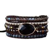 Marama - wikkelarmband Midnight Onyx - dames armband - Onyx - 83.5 cm - cadeautje voor haar
