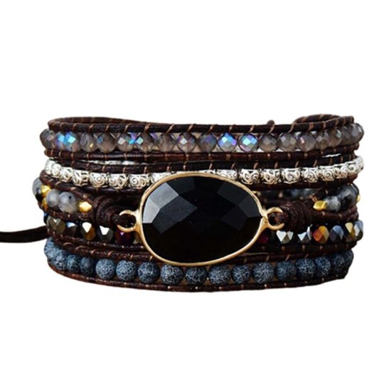 Marama - wikkelarmband Midnight Onyx - dames armband - Onyx - 83.5 cm -  cadeautje voor... | bol.com