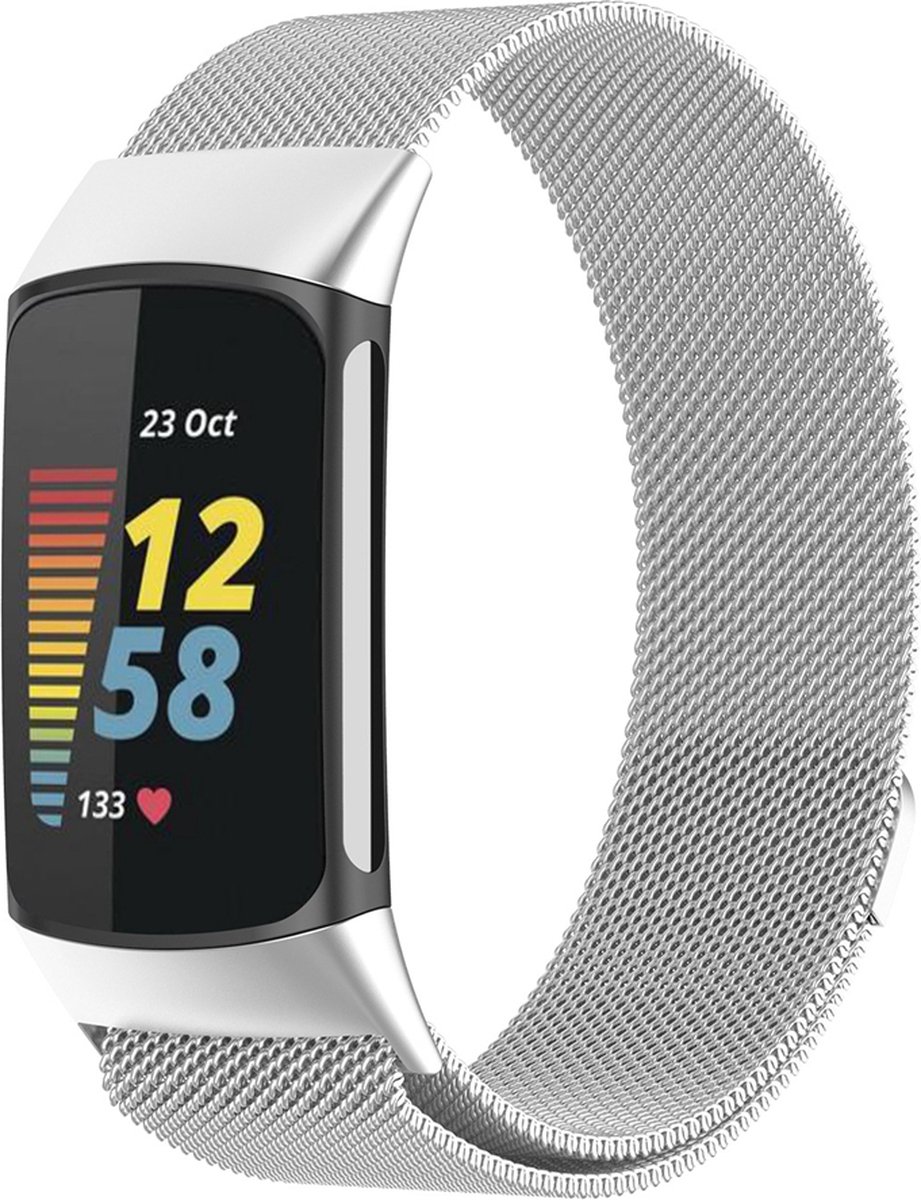 KELERINO. Milanees bandje geschikt voor Fitbit Charge 5 - Zilver
