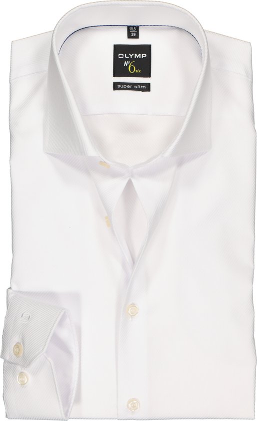 OLYMP No. Six super slim fit overhemd - wit diamant twill - Strijkvriendelijk - Boordmaat: