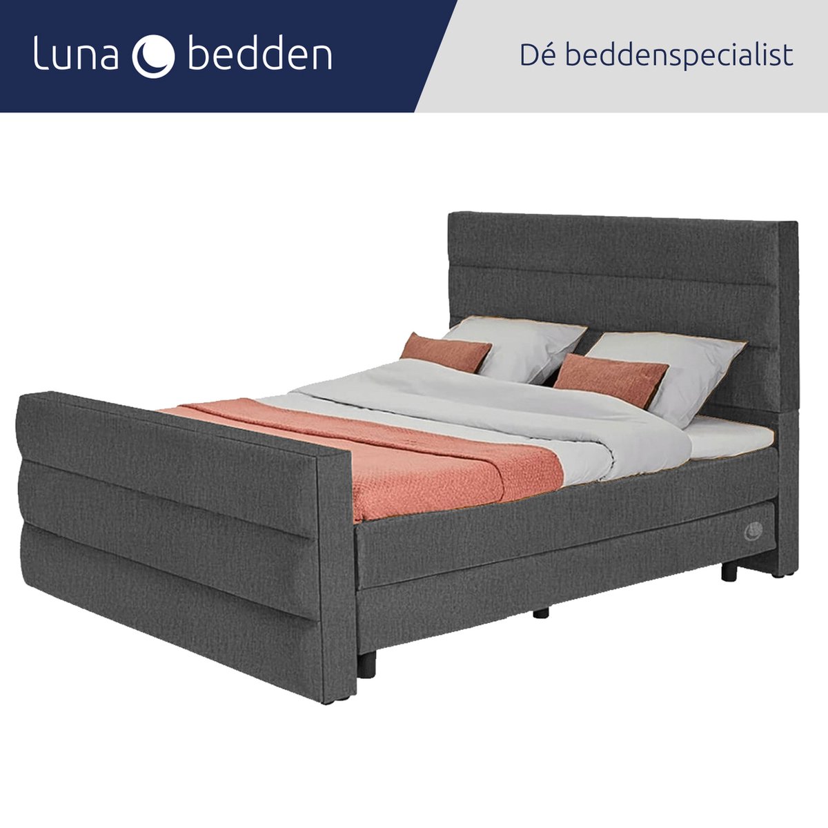 Luna Bedden - Boxspring Skye - 160x220 Compleet Grijs 3 Balken Bed