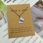 Bixorp Love Vlinder Ketting Lichtblauw aan Zilverkleurig Koord - Geluksketting - Cadeau voor Dames & Meisjes