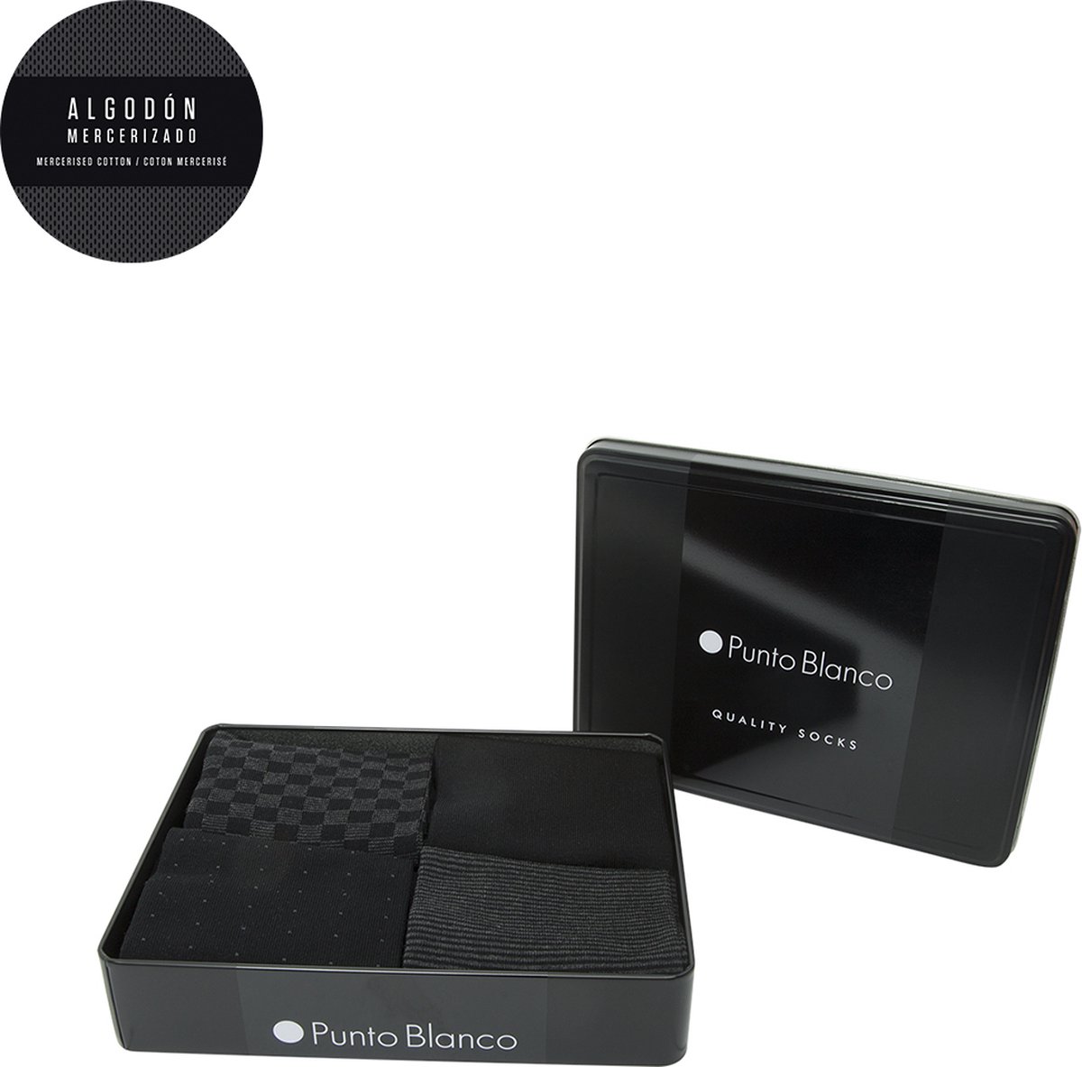 Punto Blanco Sokken Heren | Cadeaubox | Cadeau voor Man | Zwart One Size Maat 39 - 45 | 4-pack Zwart 73457-10 580