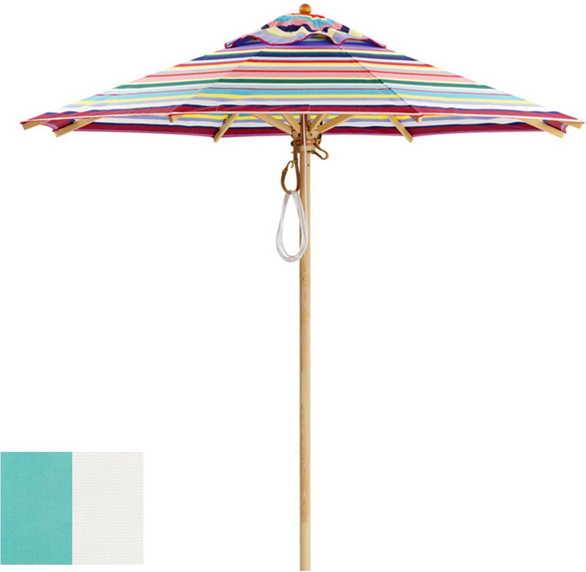 Klassieke parasol - rond klein - Acryl turquoise/wit - zonder knikmechanisme - Ø 210 cm