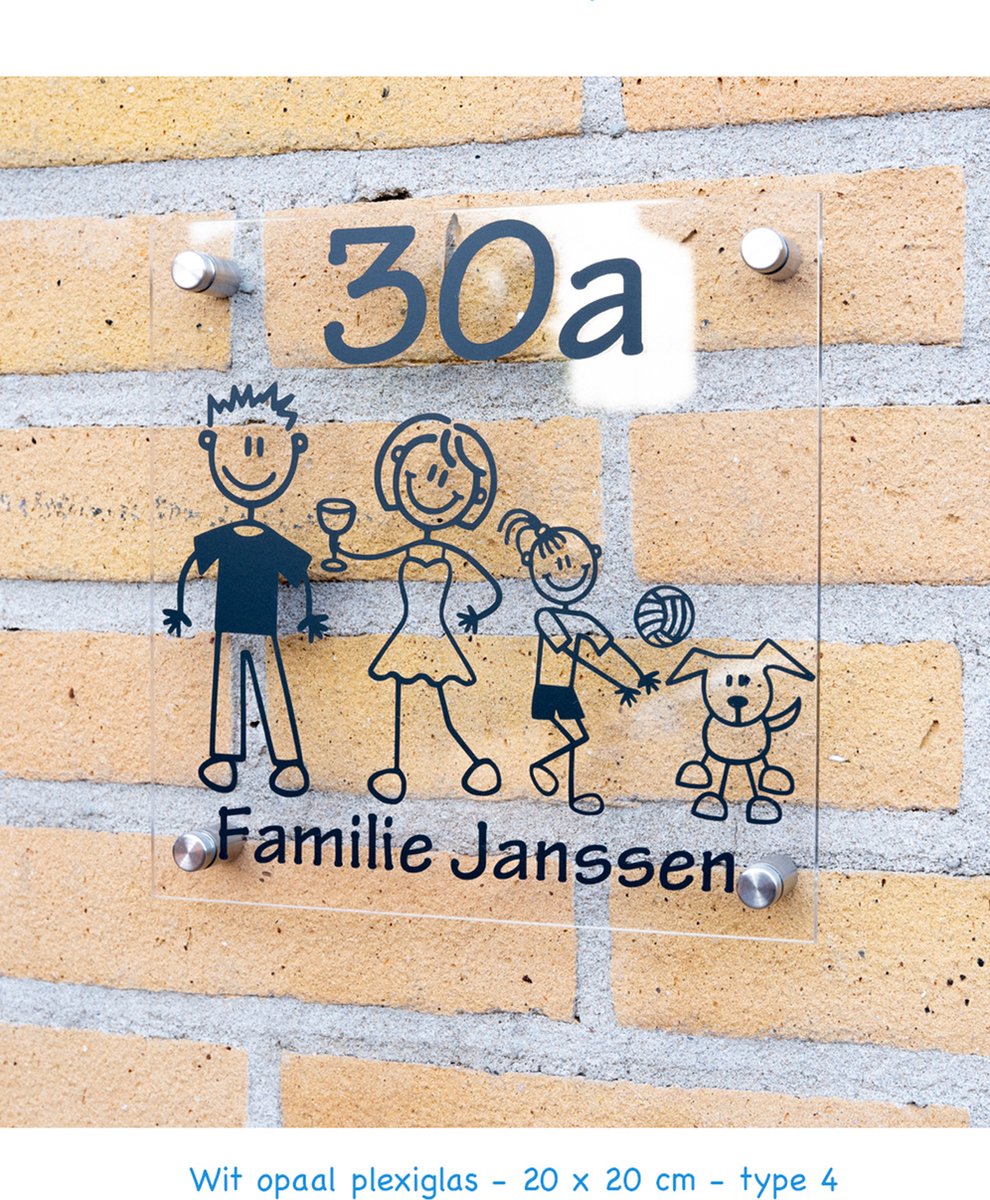 Naambordje Familie - Helder plexiglas - 20 cm x 20 cm - kies zelf je figuurtjes - compleet pakket