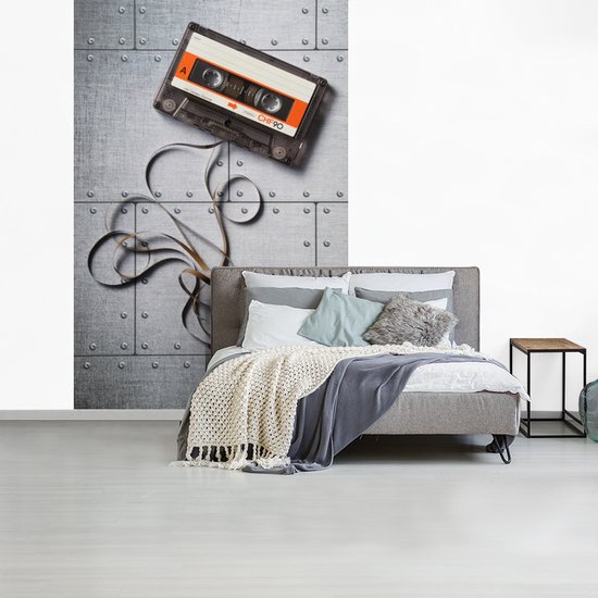 Behang - Fotobehang Cassettebandje - Lint - Retro - Breedte 155 cm x hoogte 240 cm