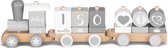 Navaris houten trein voor peuters - Speelgoedtrein van hout met blokken met tekst - Peuterspeelgoed - Decoratieve trein - 20 delen