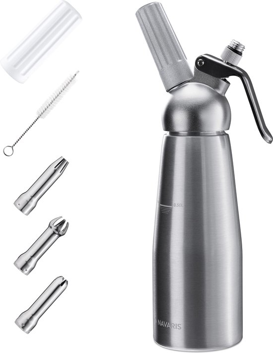 Navaris slagroomapparaat met 3 spuitmonden Professionele slagroomspuit Inhoud 500...
