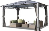 Tuinpaviljoen 3x4 m houtoptiek hardtop poycarbonaat dak ca. 8mm 4 zijwanden grijs