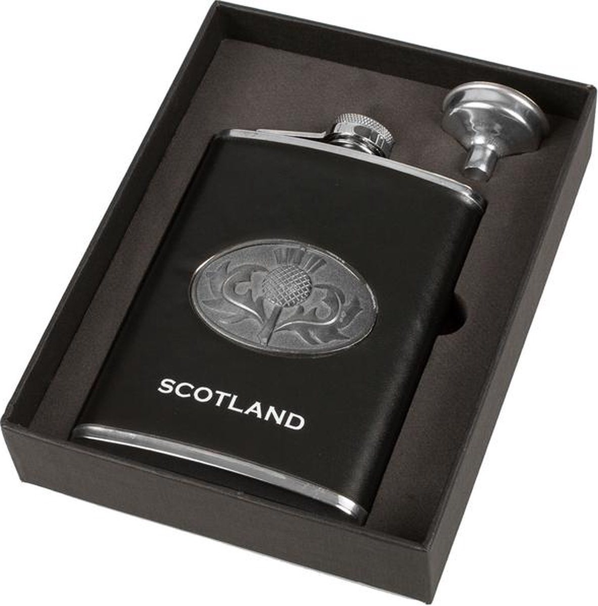 Highland Tartan Tweeds Heupfles Tistle Emblem Black (A7803)