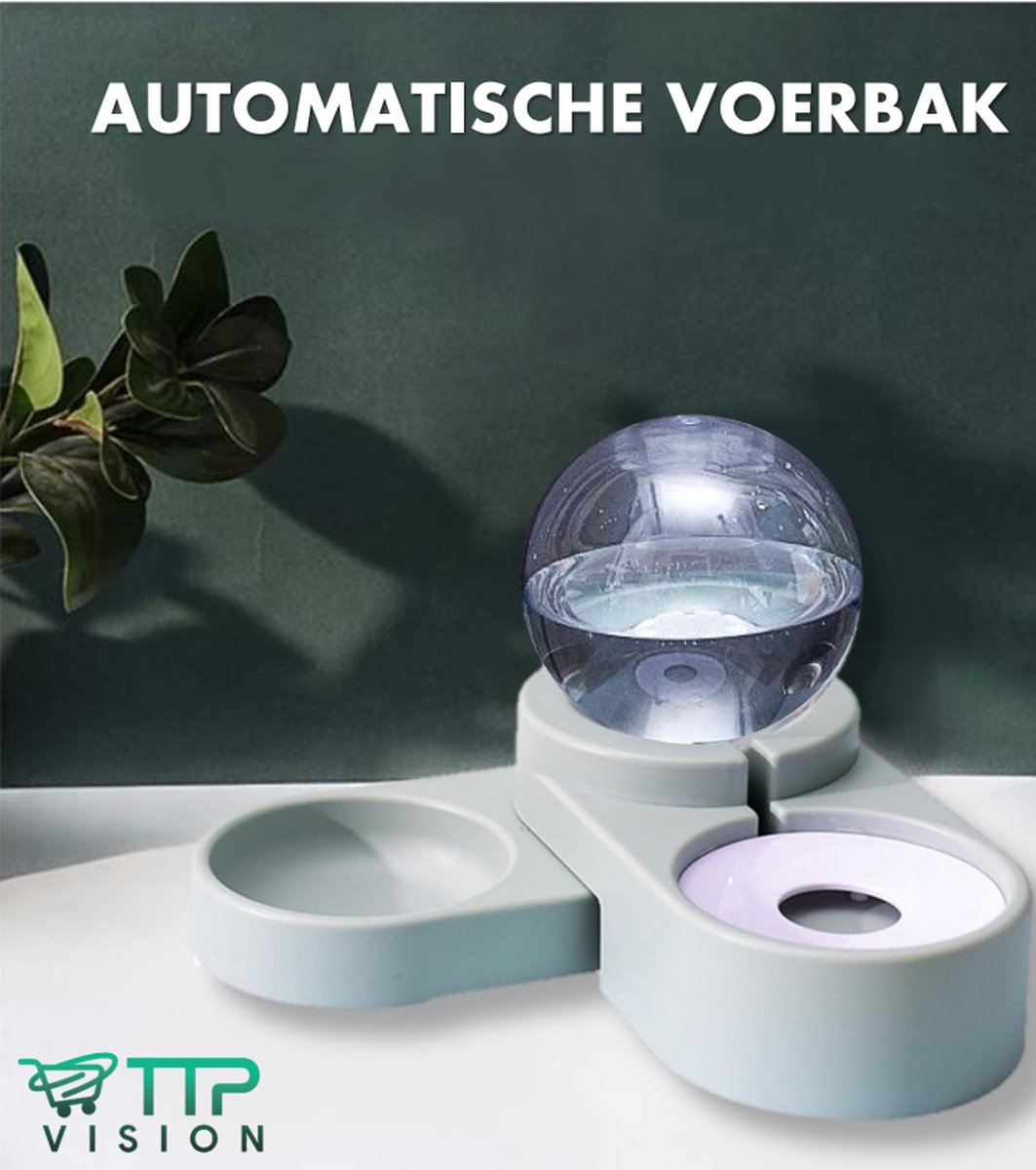 Automatische voerbak inclusief RVS bakje - Voor kat en hond - Automatische drinkbak - Blauw - Automatische waterdispenser - voerbak