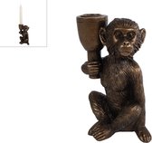Kandelaar "Monkey" brons polystone 10,5x6,2x15cm