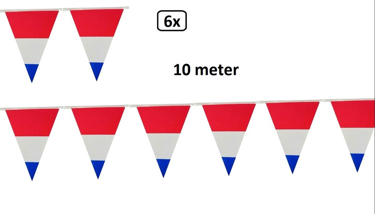 6x Vlaggenlijn rood/wit/blauw - Meerkleurig - Koningsdag Nederland WK voetbal versiering Holland