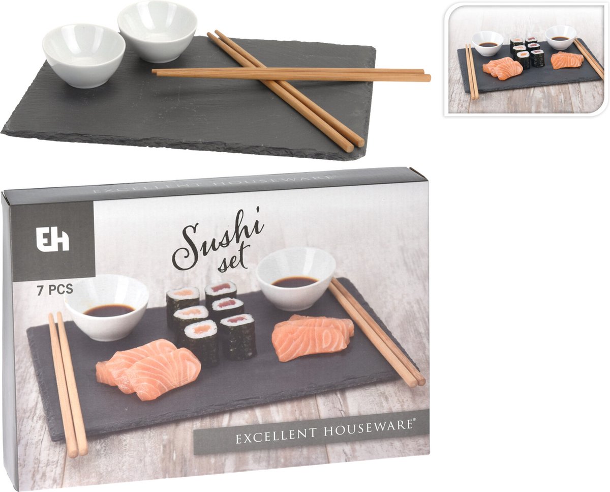 Amuse Sushi Set - 7 stuks, Steen&Bamboe, Antraciet&Wit