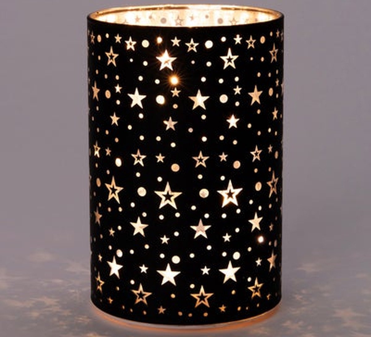 Tafellamp zwart sterren met led verlichting D 10 H 15 cm Kerstverlichting