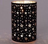 Tafellamp zwart sterren met led verlichting D 10 H 15 cm Kerstverlichting
