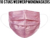 Glitter wegwerp mondmaskers - Roze - per 10 stuks