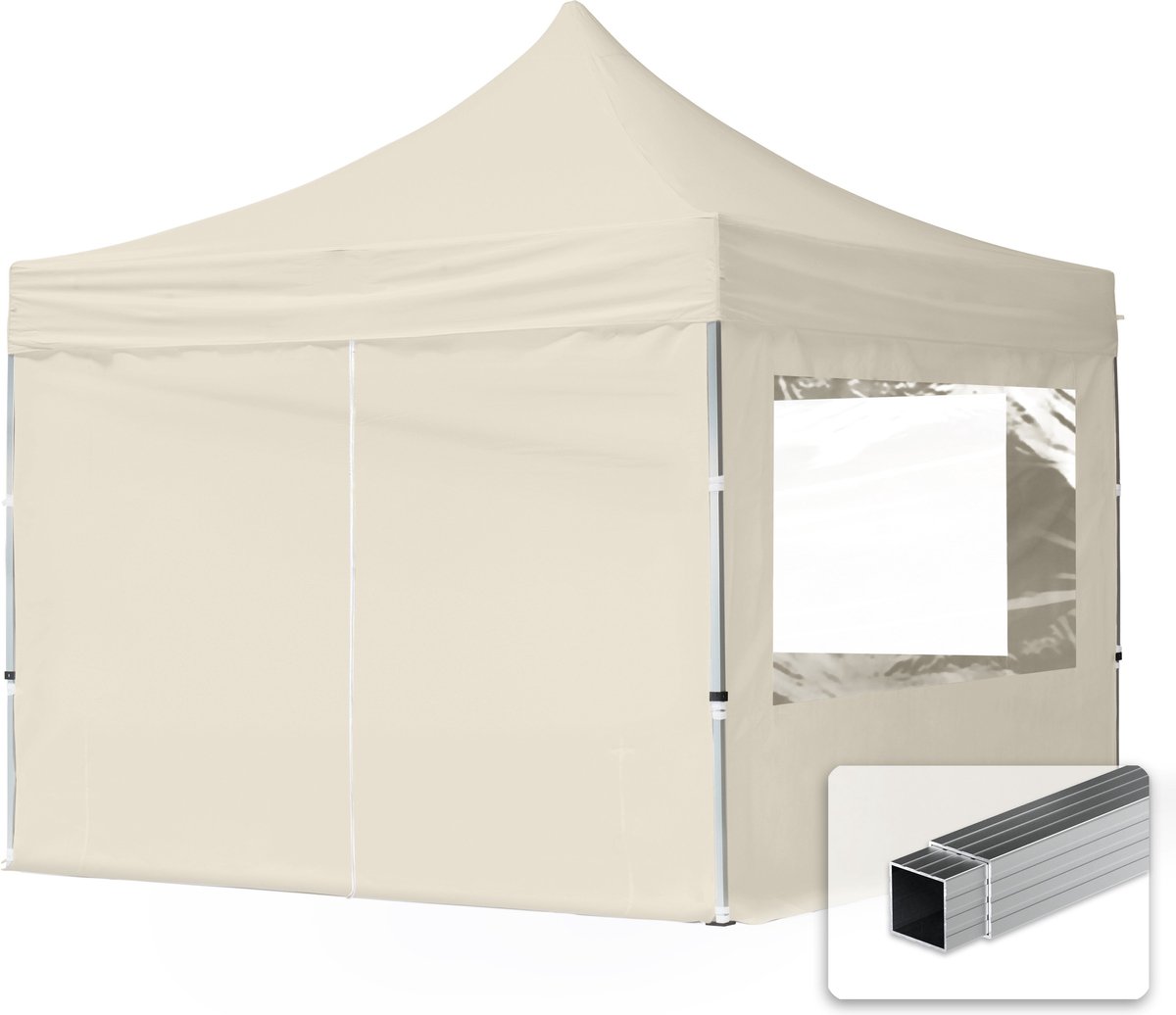 3x3 m Easy Up partytent Vouwpaviljoen, ECONOMY alu 32mm met zijwanden (panorama), crème
