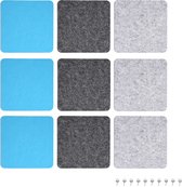 Navaris prikbord van vilt - 9 tegels vierkant - Vilten memobord - Inclusief punaises en zelfklevende tape - 17,7 x 17,7 cm - Grijs/Lichtgrijs/Blauw