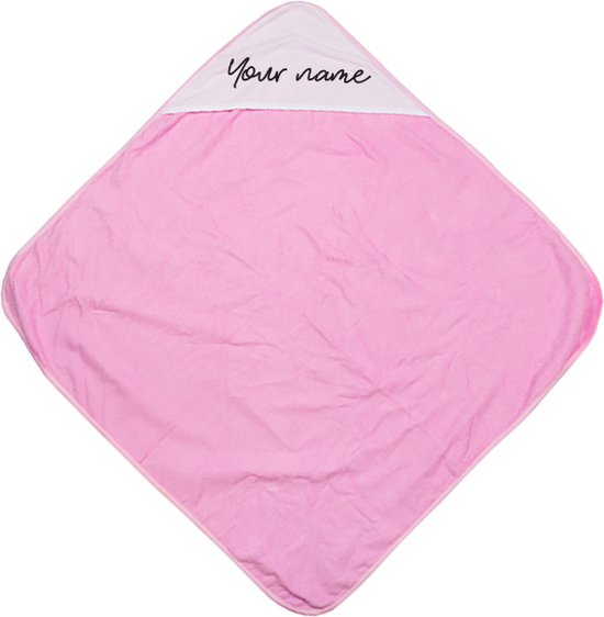 Baby Badcape met naamopdruk (Curly) Roze - Omslagdoek - Babyhanddoek - Gepersonaliseerd Kraamcadaeau - Geboorte Meisje - Geboorte Jongen | van Funnies. — afbeelding 2