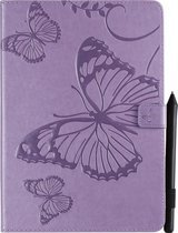 Mobigear Butterfly - Tablethoes geschikt voor Apple iPad 8 (2020) Hoes Bookcase + Stylus Houder - Paars