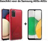 samsung galaxy a03s hoesje anti schok siliconen transparant + screen protector - samsung a03s hoesje antischok doorzichtig back cover + glas protector tempert glas