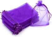 Fako Bijoux® - Organza Zakjes - 10x15cm - Feestzakjes - Snoepzakjes - Cadeauzakjes - Sieradenzakjes - Donkerpaars - 50 Stuks