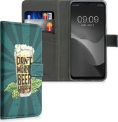 kwmobile telefoonhoesje voor Samsung Galaxy A12 - Hoesje met pasjeshouder in oranje / groen / petrol - don't worry beer happy design