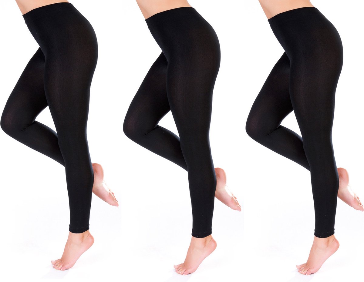 Legging Dames - Seamless Leggings - Fleece Panty - 3 Pack - Zwart - S/M