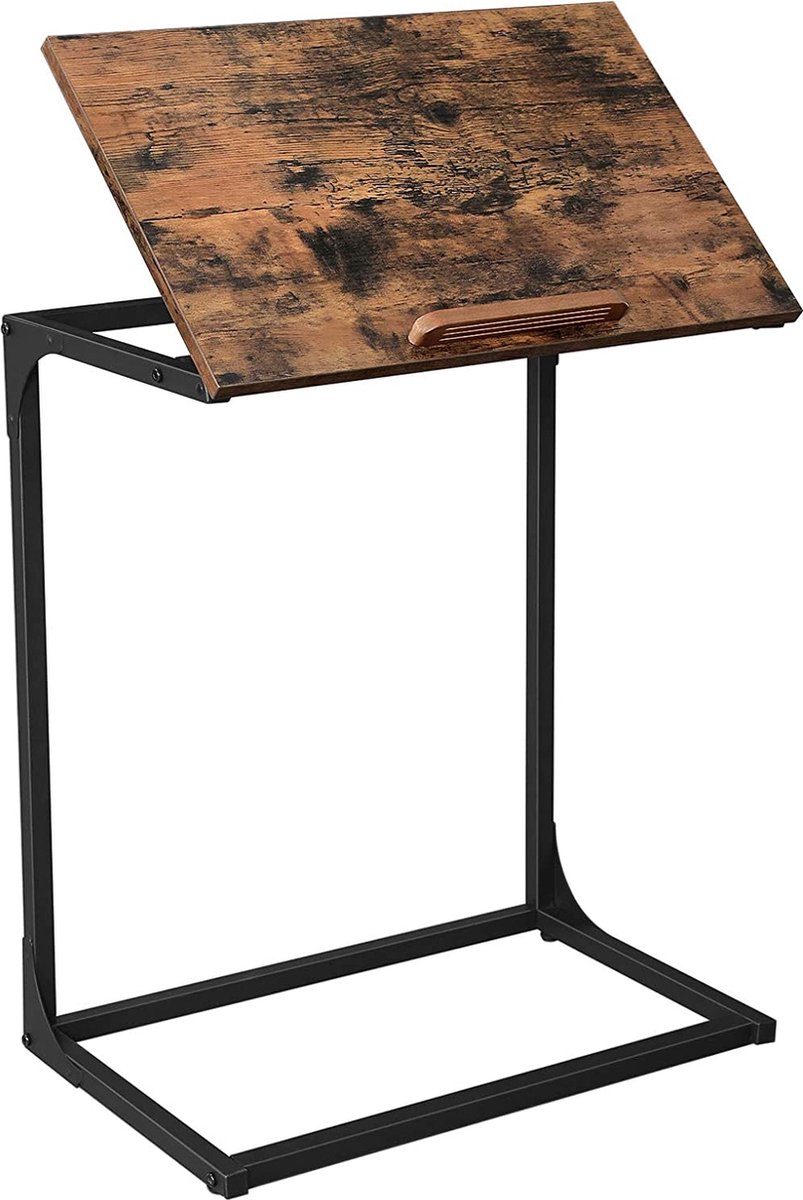 Merkloos Sans marque Bijzettafel laptoptafel met verstelbaar oppervlak 55 x 35 x 66 cm banktafel bureau slaapkamer woonkamer eenvoudige constructie stalen frame industriële stijl vintage bruin-zwart LNT057B01