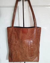 Toetie & Zo - Handgemaakte Lederen Tas - Shopper - Cognac - Schoudertas - Boodschappentas - 42x35x13