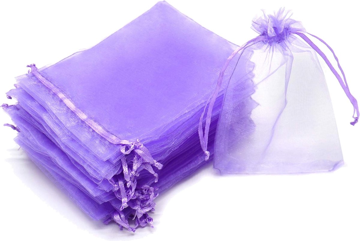 Fako Bijoux - 100 Organza Zakjes - 7x9 cm - Feestzakjes - Snoepzakjes - Cadeauzakjes - Uitdeelzakjes - Sieradenzakjes - Paars - 7x9cm - 100 Stuks