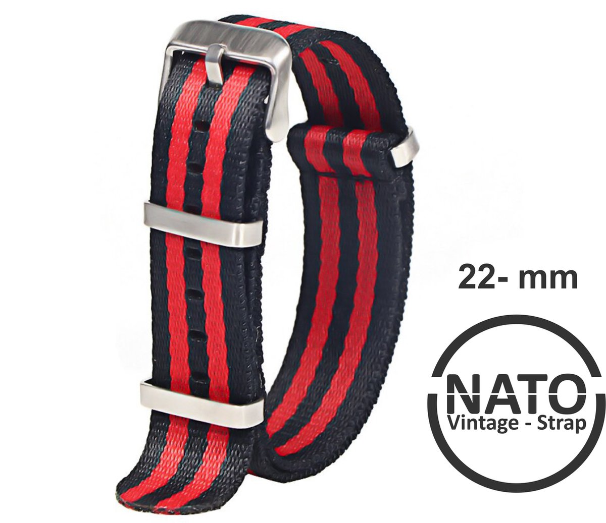 22mm Nato Strap ZWART ROOD GESTREEPT - Vintage James Bond - Nato Strap collectie - Mannen - Horlogeband - 22 mm bandbreedte
