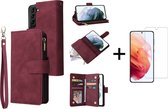 Luxe Telefoonhoesje voor Samsung Galaxy S22 Plus | Hoogwaardig Leren Bookcase | Lederen Wallet Case | Luxe Uitstraling | Pasjeshouder 6 pasjes | Portemonnee | Rits | Rood + 1x Screenprotector