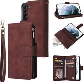 Luxe Telefoonhoesje voor Samsung Galaxy S22 Ultra | Hoogwaardig Leren Bookcase | Lederen Wallet Case | Luxe Uitstraling | Pasjeshouder 6 pasjes | Portemonnee | Rits | Bruin