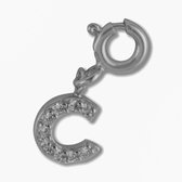 Silventi 9SIL-21994 Zilveren Letterhanger - Zirkonia - Letter - C - 7 x 6,5 mm - Veerring - Rhodium - Zilver