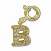 Silventi 9SIL-21991 Zilveren Letterhanger - Zirkonia - Letter - B - 7 x 6 mm - Veerring - Zilver - Gold Plated (Verguld/Goud op Zilver)