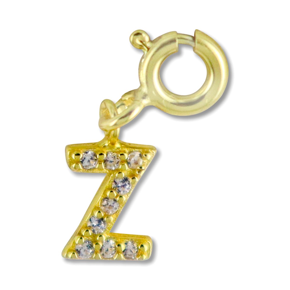 Silventi 9SIL-22037 Zilveren Letterhanger - Zirkonia - Letter - Z - 7 x 5,7 mm - Veerring - Zilver - Gold Plated (Verguld/Goud op Zilver)
